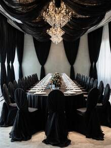 1 pièce, Rideaux en mousseline de soie noire élégante (longueur de 315 pouces et 236 pouces) - parfaits pour les arches de mariage, les fiançailles, les fêtes et les réceptions, les décorations suspendues romantiques pour les anniversaires et la Saint-Valentin, l'emballage de bouquets, les cantonnières pour arches de mariage, les fêtes d'anniversaire
