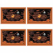 1 pieza/4 piezas Manteles individuales de lino de Halloween, manteles individuales para el desayuno o la cena, accesorios de cocina, fáciles de limpiar, aptos para fiestas de Halloween, mesa de comedor, hogar, restaurante, decoración de restaurante, con diseños de calabaza, bruja y fantasma