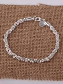 Pulsera minimalista de cuerda retorcida, pulsera de cordón, cadena de cuerda cubana, regalos para ocasiones especiales - Plateado - Ver 3