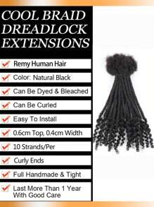 Extensões de dreadlocks de crochê feitas à mão, cabelo humano com pontas cacheadas, 0,6 cm de comprimento, 0,4 cm de largura, 8-20 polegadas, preto natural, unissex, para mulheres e homens, cabelo de crochê, 10 fios