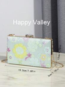 1pc Sequin Embroidered Floral Handbag (Random Pattern) With Metal Crossbody Chain, Elegant And Refined Fashion Women's Clutch Purse, Suitable For Parties, Romantic Weddings, Balls, Galas. Halloween Celebration, Valentine's Day Gift