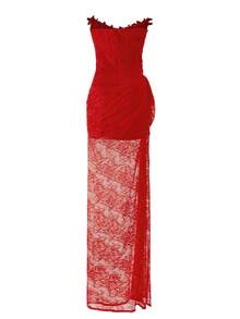 Nuevo vestido de noche de encaje de moda sexy con abertura alta para mujer, vestido de fiesta, vestido de invitada de boda, vestido formal, vestido de gala - Rojo - Ver 4