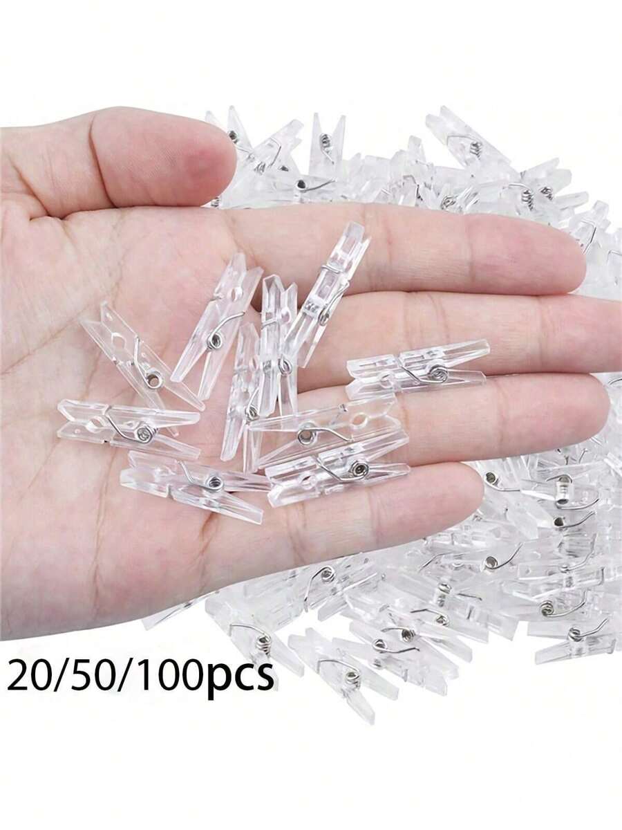 20/50/100pcs Mini Photo Clips, Transparent Spring Plastic Hanging Clip, Towel Photo Clip, Clothes Pin DIY Photo Wall Home Decoration
