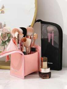 1 pièce Sac de rangement portable pour pinceaux de maquillage, sac à main imperméable d'été, sac cosmétique multifonction pour voyage, porte-pinceaux de maquillage grande capacité, organisateur de sac cosmétique de salle de bain, organisateur de maquillage, boîte de rangement de parfum, support pour pinceaux de maquillage, décoration idéale pour la maison, cadeau pour la fête des mères, cadeau pour les amis et les enseignants, cadeau pour la demoiselle d'honneur, fournitures de voyage, accessoires de voyage, accessoires de croisière, produits de première nécessité, accessoire de coiffeuse