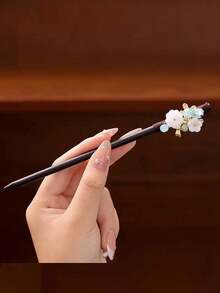 1 件中国风花流苏发簪，黑檀木发夹头饰，适合女性外出、旅行、摄影、度假、圣诞礼物、节日礼物发髻发夹发髻制作器发髻发片发型夹