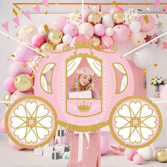 Decoraciones para fiesta de cumpleaños de princesa, soportes de fotos con carruaje de princesa, telón de fondo de princesa, bandera de puerta con tema de princesa para decoración de baby shower, accesorios para fiestas