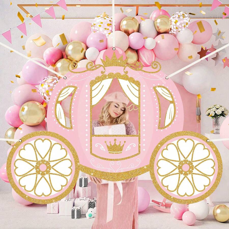 公主主题生日派对装饰、公主马车拍照道具、公主派对背景幕布、公主主题门牌装饰、婴儿派对拍照背景、派对用品 - 彩色 - 查看 1