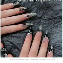 3D 朋克风格金属链条指甲装饰，6 件混合金属链条美甲配件套装，带黑色和灰色链条，多功能美甲珠宝配件，适用于 DIY、沙龙和个人使用美甲用品指甲指甲饰指甲宝石 - 淺灰色 - 查看 3