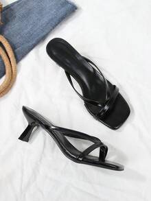 新款豹纹性感法式小猫跟时尚百搭女士高跟凉鞋，春夏穿搭 - 黑色 - 查看 4