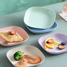Kit Of 10 Reusable Plastic Plates With Multicolored Stand - Multicolor - Ver 9