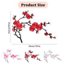 Festive Embroidered Cherry Blossom Patch Set - White, Red, Pink, And Brown Tones - Perfect For DIY Projects And Clothing Accessories