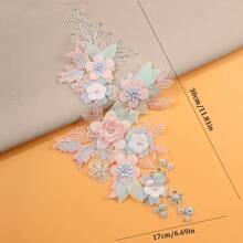 1pc 3D Floral Lace Embroidery Applique Patch Polyester With Beads And Rhinestones, Pink And White Flower Designs For Crafts, Wedding Bridal Decoration, Home Decoration, Art Supplies, Knitting, Embroidery Applique