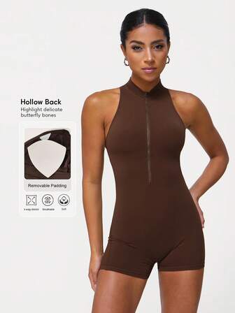 Sodalemon 女士拉链连体瑜伽裤，蜜桃臀露背，健身连体裤