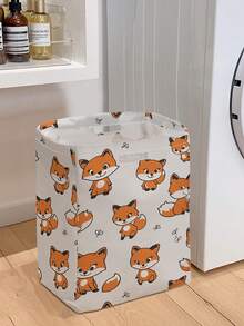 1 pieza Cesta de almacenamiento plegable de gran capacidad con diseño de zorro lindo y asa, cesta de almacenamiento multiusos para guardería, pañales de bebé, ropa, juguetes y organización de varios