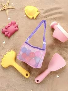Beach Toys Mesh Beach Bag Shell Collection Bag With Zipper And Adjustable Shoulder Strap Crossbody Bag Cute Handbag Perfect For Collecting Shells Beach Toys And Swimming Accessories Toy Sorting Storage Bag Travel Accessories Essential Gifts For Boys, Summer - Multicolor - View 6