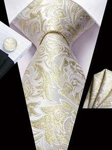 Men Tie Sets Classic Fashion Necktie Set With Cufflink For Business Party - White - View 1