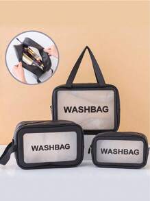 1 pièce Sac de toilette imperméable en PVC, sac de maquillage portable de grande capacité, pour le voyage, la plage, l'université, range les cosmétiques, les articles de toilette et les accessoires