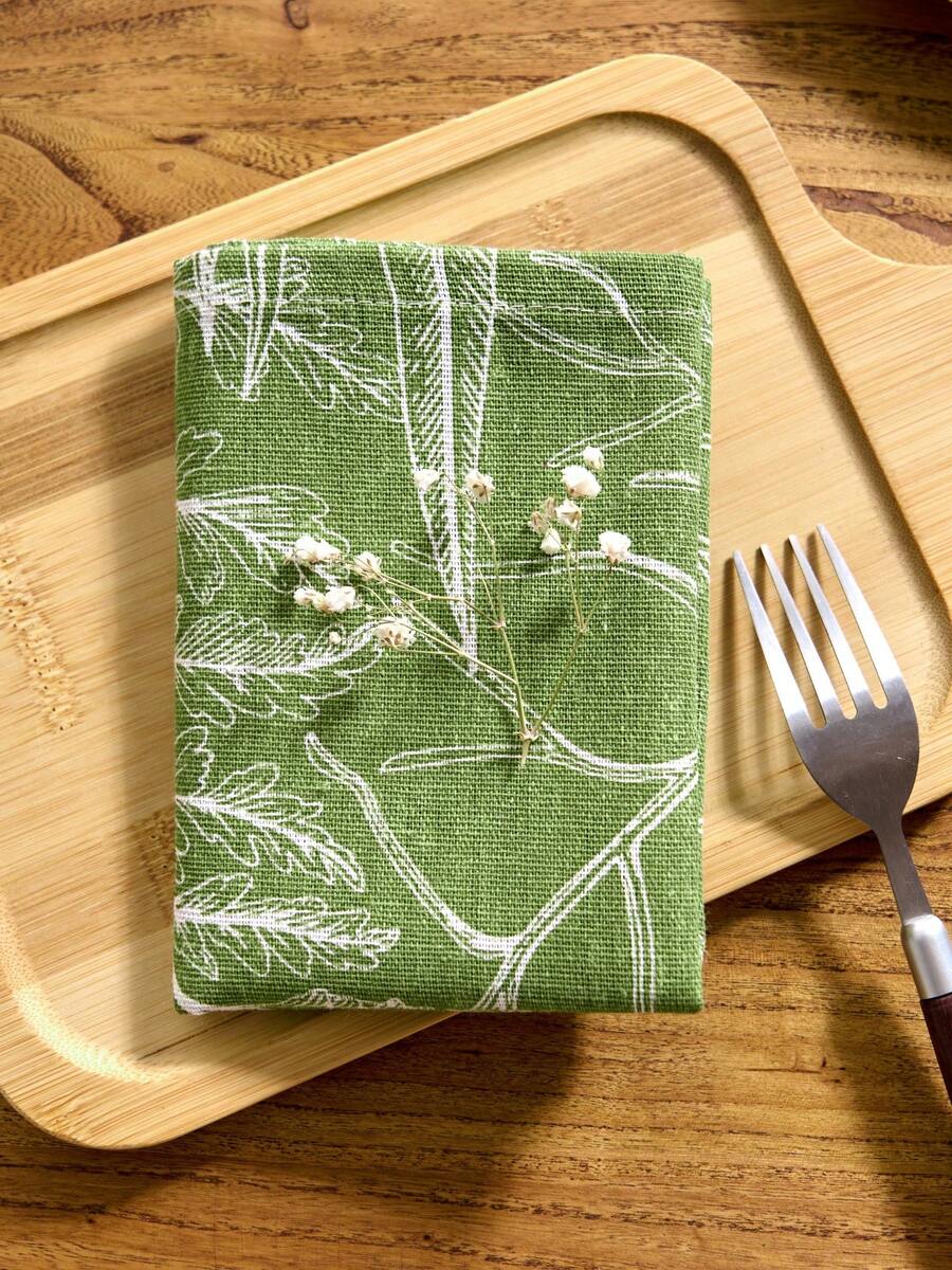 1/4/6/12pcs Green Maple Leaf Print Napkins, Simple Rustic Kitchen Placemats, Rectangle Table Mats For Dining, Parties, Events, All Seasons