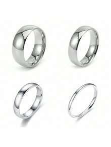 4 Pcs/Set Simple And Versatile Stainless Steel Plated 18k Gold Random Combination With Inner And Outer Ball Ring Different Thickness Gold Ring Men And Women With The Same Couple Ring For Women Daily Wear - 4 Pieces Of Inner and Outer Ball Rings - View 16