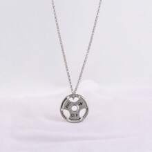1 pieza Collar con dije en forma de pesa inspirador de acero inoxidable, accesorio deportivo para hombres en atuendos diarios
