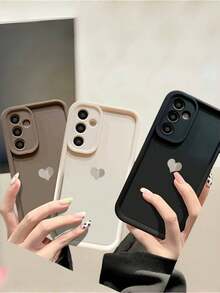 Set de 3 fundas de teléfono de unicolor con adornos de corazón de papel de aluminio desmontables, diseño unisex, compatible con Apple, Redmi y talla grande - Marrón + negro + blanco (corazón de amor) - Ver 6