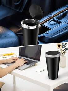 带盖汽车垃圾桶、汽车杯架垃圾桶、迷你必备车内配件、防漏垃圾桶、汽车、家庭、厨房、办公室多功能收纳和存储 - 均碼 - 查看 8