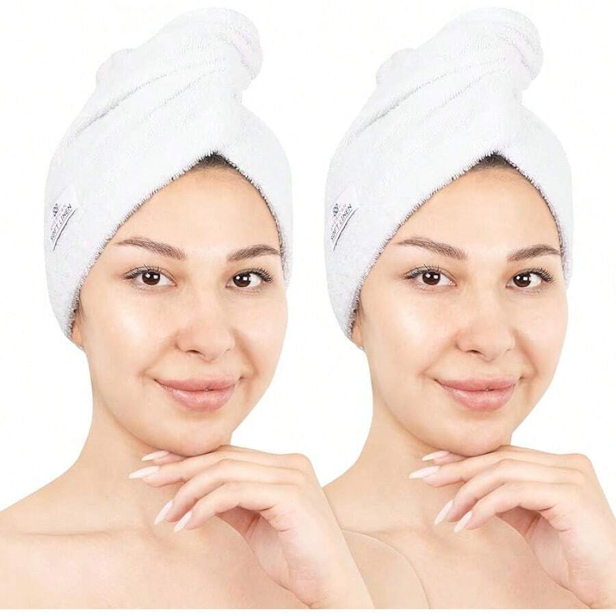Soft Linen 100% Cotton Hair Towels For Women, Head Towel Cap, Cotton Hair Turban Towel Wrap For Long Curly Anti Frizz Hair, Soft And Absorbent Cotton Hair Towels 2 Pack, Sage Green - White - View 1