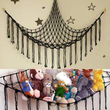 1pc Large Boho Stuffed Animals Net Or Hammock, Toy Hammock, Stuff Animal Storage Corner Hanging Net Holder, Mesh Hammock Plush Toy Hanging Storage With Tassel Hooks For Bedroom