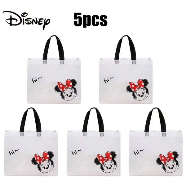 Disney 5PCS Disney Licensed Mickey & Minnie Cartoon Tote Gift Bags - Multi-Purpose For Daily Use, Holidays (New Year/Valentine's Day/Mother's Day/Thanksgiving), Shopping, Party Decorations & Wedding Favors | Festive Cartoon Design School Supplies,Back To School