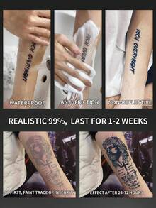 1Pc Fake Tattoo Temporary Tattoos Semi Permanent Tattoo Jesus Western Pattern Waterproof Sweatproof Last For 1-2 Weeks Realistic Herbal Juice Anti-Friction Non-Reflective Black For Woman And Men Tattoo Stickers For Arm, Chest - Black - View 4