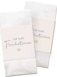 50入德國婚禮 Happy Tears 衛生紙套，FÜR EURE Freundentränen 紙套，米色愛心印花一次性衛生紙套，婚禮新娘禮物客賓派對裝飾 - 彩色 - 查看 2