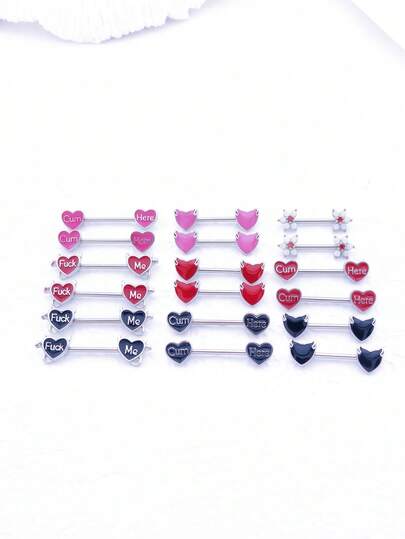 2 件/包多个心形乳头环，316L 不锈钢字母乳头环，女士身体首饰，乳房穿孔首饰