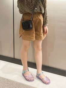 闪亮儿童平底果冻公主凉鞋，女童户外休闲透气拼色沙滩鞋，夏季 - 紫色 - 查看 3