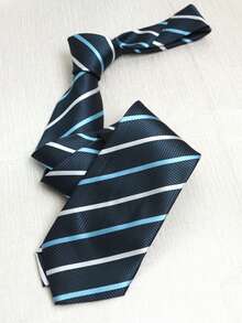 1 条红蓝条纹手工领带，适合衬衫和日常穿着 - 49藏青底藍白條細紋紋手打 - 查看 1