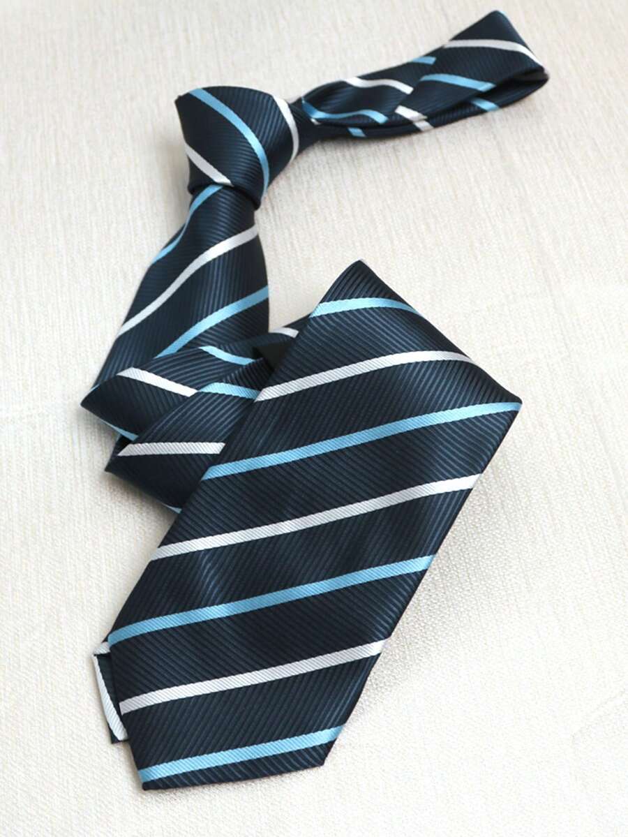 1 条红蓝条纹手工领带，适合衬衫和日常穿着 - 49藏青底藍白條細紋紋手打 - 查看 1