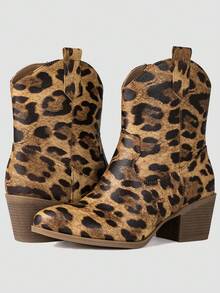 GLOBALWIN Women's The Western Wear Fashion Cowboy Cowgirl Free Birds Country Concert Disco Outfits Low Heel Walking Boots For Ladies Fall Boots Halloween Season - 豹 - 查看 1
