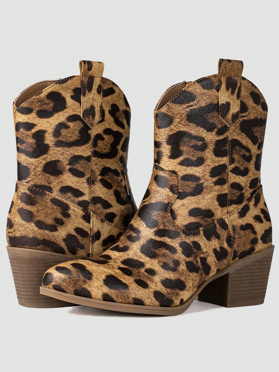 GLOBALWIN Women's The Western Wear Fashion Cowboy Cowgirl Free Birds Country Concert Disco Outfits Low Heel Walking Boots For Ladies Fall Boots Halloween Season - 豹 - 查看 1