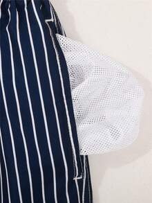 Striped Men's Beach Shorts With Pockets - Blue - View 6