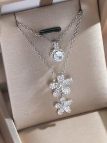 1pc Fashionable Elegant Circular Zirconia Five-Petal Flower Tassel Necklace, Gift For Women, Wedding Present