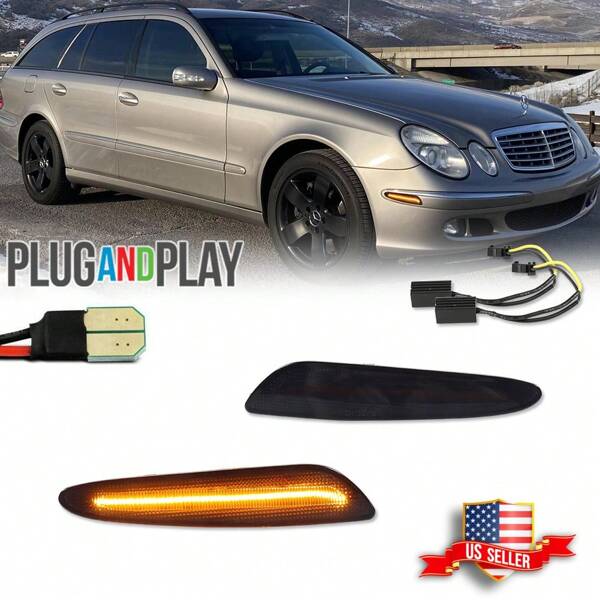 2pcs Smoked Lens Amber LED Front Side Marker Corner Lights For Benz E-Class W211 AMG 2003-2006