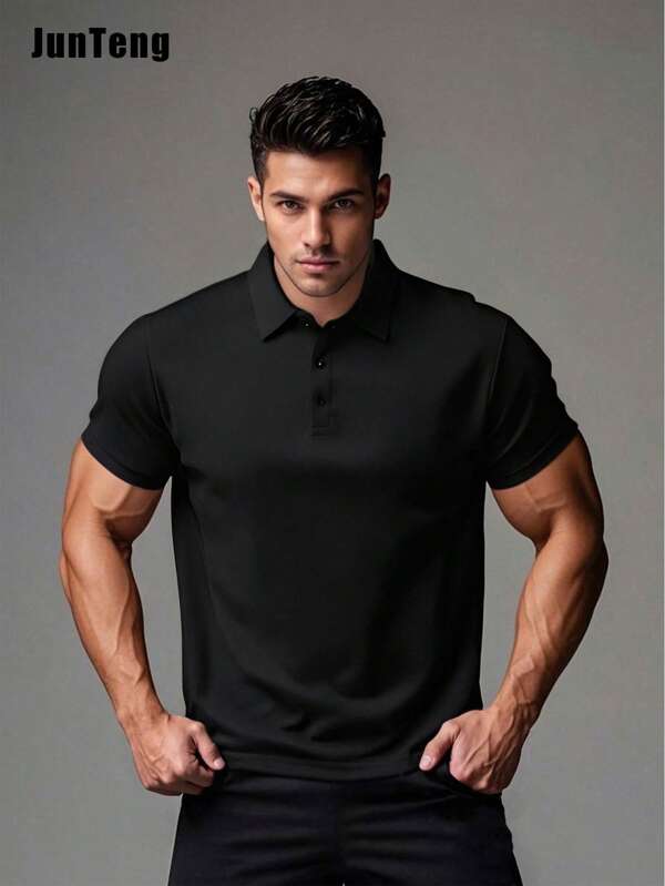 Men's Casual Breathable Solid Color Business POLO Shirt, Boyfriend Style, Summer