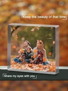 1pc Customized Transparent Acrylic Photo Display, 3D Office Desktop Souvenir, 3D Acrylic Photo Frame, Perfect Home And Office Decor, Ideal For Thanksgiving Gift Or Party Accessory, Personalized Photo Display For Office Decor