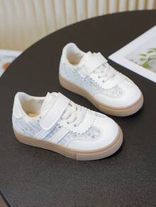 1 Pair Girls Fashion Popular Hook And Loop White Sneakers, Back To School Student Children Athletic Shoes - White - View 4