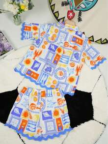 Casual Fashionable Versatile Ruffled Cropped Shirt Set