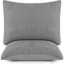 Juego de 2 fundas de almohada de 100% algodón con tejido de gofre, ultra suaves, acogedoras y transpirables, para almohadas de tamaño estándar y king, fundas de almohada de lujo, duraderas y elegantes, hechas en Turquía - Shams - Ver 1
