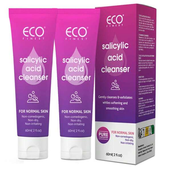 2 Conjuntos de Limpador Suave com 2% de Ácido Salicílico, para Poros Dilatados, Vermelhidão e Cravos, Sabonete Facial com Niacinamida, Ácido Hialurônico, Limpeza Facial Diária Suave, Limpador Hidratante, Suave e Amigável, Não Ressecante, Limpador Espumante para Todos os Tipos de Pele, Mulheres e Homens, 60ml*2