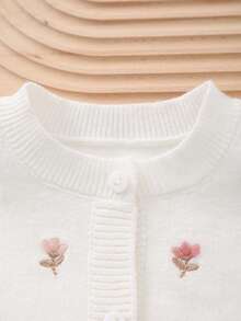 女婴花卉刺绣针织开衫 - 白色 - 查看 2