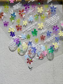 1张春夏雏菊美甲贴纸，马卡龙配色，3D贝壳设计，清新飘逸，包含五瓣花、梅花、樱花、花卉和英文字母图案，适合个人DIY使用 - 彩色 - 查看 10