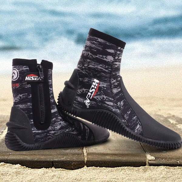 5mm Thickened Snorkeling Boots - Unisex Mid/High-Top Rubber Boots With Non-Slip Stab-Resistant Soles, Zipper Closure & All-Season Design For Swimming, Surfing, Fishing, Hiking, Creek Walking, Surfing Footwear | Sporty Outdoor Footwear | Durable Water Footwear, Snorkeling Gear For Adults