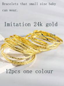 12 件闪亮优雅几何方块可叠戴手镯，适合儿童